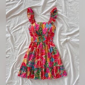 Women's Tropical Print Casual Dress with Wide Straps. Sz L